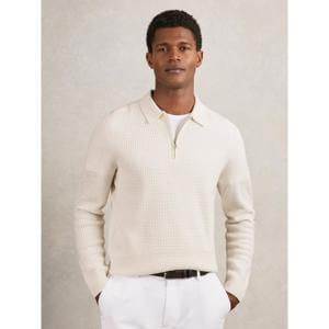 REISS Hamilton Wool Waffle-Knit Half-Zip Polo Shirt